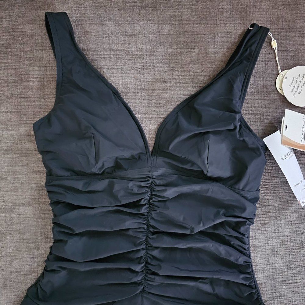Contours Women's Black V-Neck Bra Sized Underwire 1-Piece Swimsuit Size 16 - Picture 5 of 14